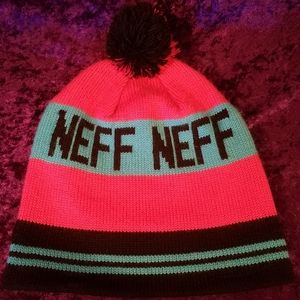 Neff Pink, Blue, & Black Beenie with Poof